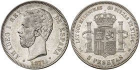 1871*1874. Amadeo I. DEM. 5 pesetas. (Cal. 10). 24,82 g. Buen ejemplar. MBC+.