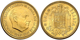 1947*E51. Estado Español. 1 peseta. (Cal. 137, como serie completa). 3,28 g. II Exposición Nacional de Numismática. Escasa. S/C.