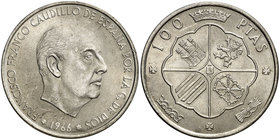 1966*1969. Estado Español. 100 pesetas. (Cal. 14). 19,05 g. Palo curvo. S/C-.
