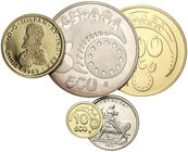 1989. Juan Carlos I. 1, 5 ecu (AG), 10, 50 y 100 ecu (AU). AG - 40,64 g. AU - 55,26 g. 5 monedas. S/C.