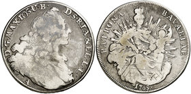 1765. Alemania. Bavaria. Maximiliano José III. A (Berlín). 1 taler. (Kr. 234.2) (Dav. 1954). 27,36 g. AG. Limpiada. BC-.
