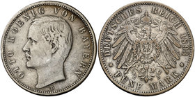 1893. Alemania. Baviera. Otto. D (Munich). 5 marcos. (Kr. 915). 27,55 g. AG. MBC-/MBC.