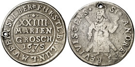 1675. Alemania. Brunswick-Lüneburg-Calenberg. Juan Federico. 24 marieng roschen 2/3 de taler. (Kr. 140). 14,43 g. AG. Perforación. (BC+).