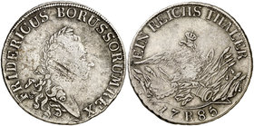 1785. Alemania. Prusia. Federico II. B (Breslau). 1 taler. (Kr. 332.2) (Dav. 2590B). 21,88 g. AG. Rayitas. Rara. MBC-.