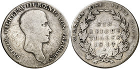 1814. Alemania. Prusia. Federico Guillermo III. A (Berlín). 1 taler. (Kr. 387). 21,48 g. AG. BC/BC+.