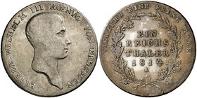 1814. Alemania. Prusia. Federico Guillermo III. A (Berlín). 1 taler. (Kr. 387). 21,82 g. AG. BC+/MBC-.