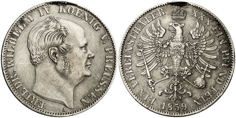1859. Alemania. Prusia. Federico Guillermo IV. A (Berlín). 1 taler. (Kr. 471). 1...