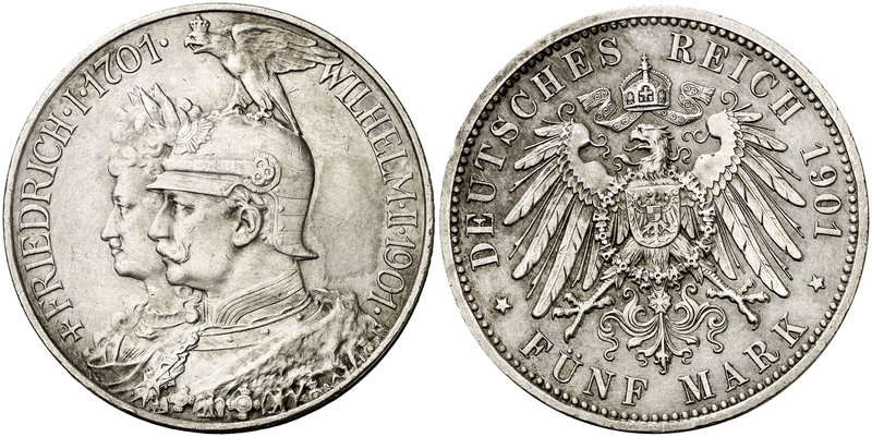 1901. Alemania. Prusia. Guillermo II. Berlín. 5 marcos. (Kr. 526). 27,70 g. AG. ...