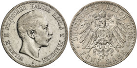 1903. Alemania. Prusia. Guillermo II. A (Berlín). 5 marcos. (Kr. 523). 27,61 g. AG. Golpecitos. MBC-.