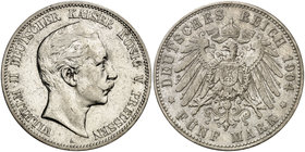 1904. Alemania. Prusia. Guillermo II. A (Berlín). 5 marcos. (Kr. 523). 27,64 g. AG. Limpiada. MBC/MBC+.