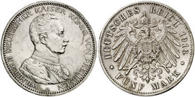 1913. Alemania. Prusia. Guillermo II. A (Berlín). 5 marcos. (Kr. 536). 27,69 g. AG. Rayitas. MBC+.