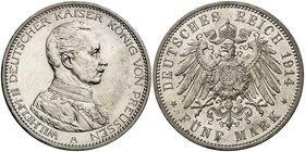 1914. Alemania. Prusia. Guillermo II. A (Berlín). 5 marcos. (Kr. 536). 27,71 g. AG. Limpiada. (MBC+/EBC-).