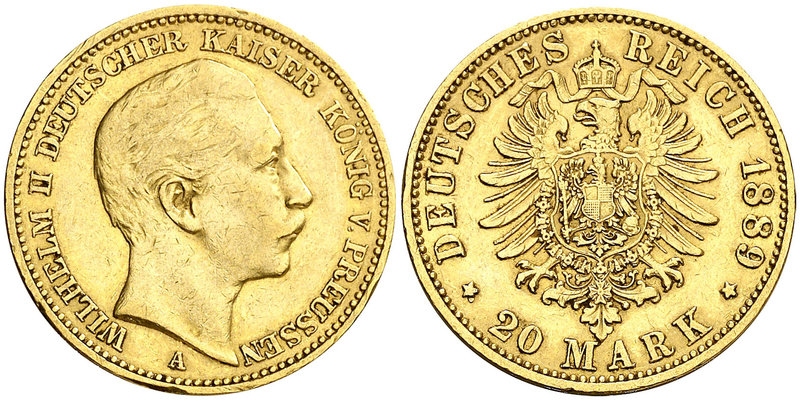 1889. Alemania. Prusia. Guillermo II. A (Berlín). 20 marcos. (Fr. 3830) (Kr. 516...