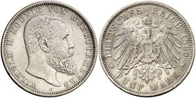 1899. Alemania. Wurttemberg. Federico II. F (Stuttgart). 5 marcos. (Kr. 632). 27,62 g. AG. MBC.