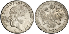 1843. Austria. Fernando I. C (Karlsburg). 20 kreuzer. (Kr. 2208). 6,71 g. AG. Sombras. EBC.