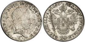 1847. Austria. Fernando I. C (Karlsburg). 20 kreuzer. (Kr. 2208). 6,61 g. AG. Manchitas. EBC.