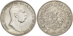 1909. Austria. Francisco José I. 5 coronas. (Kr. 2814). 23,72 g. AG. Limpiada. MBC-/MBC.