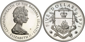 1971. Bahamas. Isabel II. 5 dólares. (Kr. 24). 41,91 g. AG. (Proof).