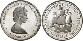 1973. Bahamas. Isabel II. 10 dólares. (Kr. 42). 50 g. AG. (Proof).
