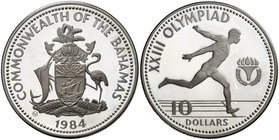 1984. Bahamas. 10 dólares. (Kr. 114). 23,28 g. AG. Olimpiadas. Acuñación de 2100 ejemplares. Proof.