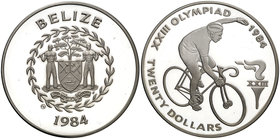 1984. Belize. 25 dólares. (Kr. 79). 23,39 g. AG. Olimpiada. Acuñacion de 1050 ejemplares. Escasa. (Proof).