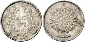 CS 1214 (1852). Birmania (Myanmar). 1 kyat (rupia). (Kr. 10). 11,35 g. AG. Golpecitos. EBC-.