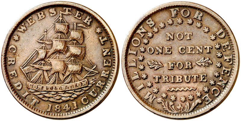 1841. Estados Unidos. Jetón. 9 g. CU. Jetón propagandístico del candidato Webste...