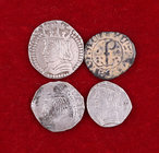 Lote de 3 croats recortados de Ferran II y 1 diner d'Urgell de Pere d'Aragó. Total 4 monedas. BC/BC+.