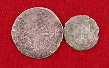 Alberto e Isabel. Tournai. Lote de 1 patard de 1616 y 1/4 patagón s/d. BC/BC+.