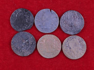 1642. Guerra dels Segadors. Bellpuig. 1 sisè. Lote de 6 monedas, diversas variantes. A examinar. BC/MBC-.