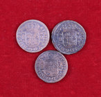 1744 a 1746. Felipe V. Segovia. 2 maravedís. Lote de 3 monedas. BC/BC+.