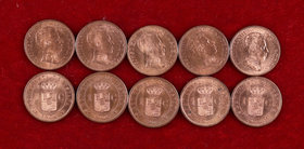 1906*6. Alfonso XIII. SLV. 1 céntimo. (Cal. 77). Lote de 10 monedas. Brillo original. S/C.