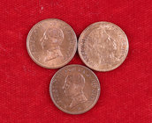 1906*6, 1912*2 y 1913*3. Alfonso XIII. 1 céntimo. Lote de 3 monedas. MBC/S/C-.