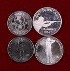 1984 a 1987. Andorra. 2, 5 y 20 (diners) diners. AG. Lote de 4 monedas de temática deportiva. (Proof).