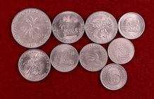 1981-1989. Cuba. 5 (tres), 10 (dos), 25 (tres) y 50 centavos. CU-NI. Lote de 9 monedas. Acuñaciones para visitantes. EBC.