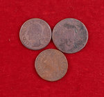 1642. Francia. Luis XIII. Doble tornés. CU. Lote de 3 monedas, cecas distintas. BC/BC+.