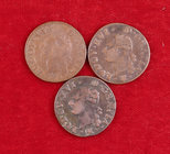 1784 (dos) y 1785. Francia. Luis XVI. (L) Bayonne. 1 liard. CU. Lote de 3 monedas. MBC-/MBC.