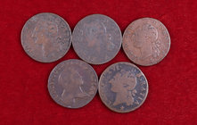 Francia. Luis XVI. 1/2 sol. CU. Lote de 5 monedas distintas. BC/BC+.