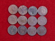 Francia. Napoleón III. Segundo Imperio. 1 céntimo. Lote de 12 monedas distintas. MBC-/MBC+.
