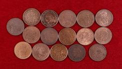 Francia. III República. París. 2 céntimos. (Kr. 841). Bronce. Lote de 16 monedas distintas. MBC-/MBC+.
