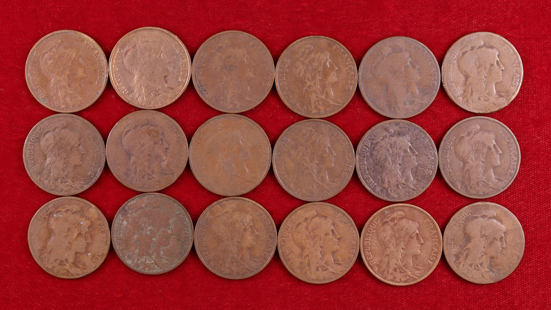 Francia. III República. París. 5 céntimos. (Kr. 842). Lote de 18 monedas distint...