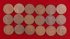 Francia. III República. París. 5 céntimos. (Kr. 842). Lote de 18 monedas distintas. BC/MBC-.