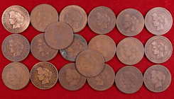 Francia. III República. A (París). 10 céntimos. (Kr. 815.1). Lote de 20 monedas distintas. BC/MBC+.