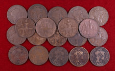 Francia. III República. París. 10 céntimos. (Kr. 843). Lote de 19 de monedas distintas. BC/MBC.