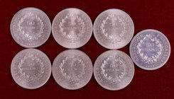 1974 a 1980. Francia. 50 francos. Lote de 7 monedas distintas en plata. A examinar. S/C-/Proof.