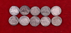 1824 a 1846. Guatemala. 1/4 de real. Lote de 10 monedas. A examinar. BC+/MBC+.