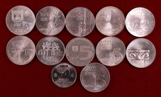 1958 a 1979. Israel. 5 lirot. Lote de 12 monedas (once en plata y una CU-NI). Imprescindible examinar. S/C-/Proof.