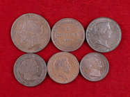Lote de 6 monedas de cobre de diferentes países. A examinar. RC/MBC+.