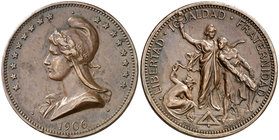 1906. Medalla. 9 g. Ø 30 mm. Bronce. Alegoría de la República. Firmada: Parera Rodríguez. Golpecitos. MBC+.