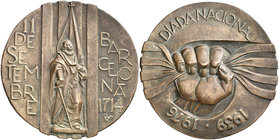 1976. Diada Nacional, Barcelona 11 de setembre de 1714. (Cru.Medalles falta). Ø 120 mm. Bronce. Grabador: Ramon Ferran. EBC.
